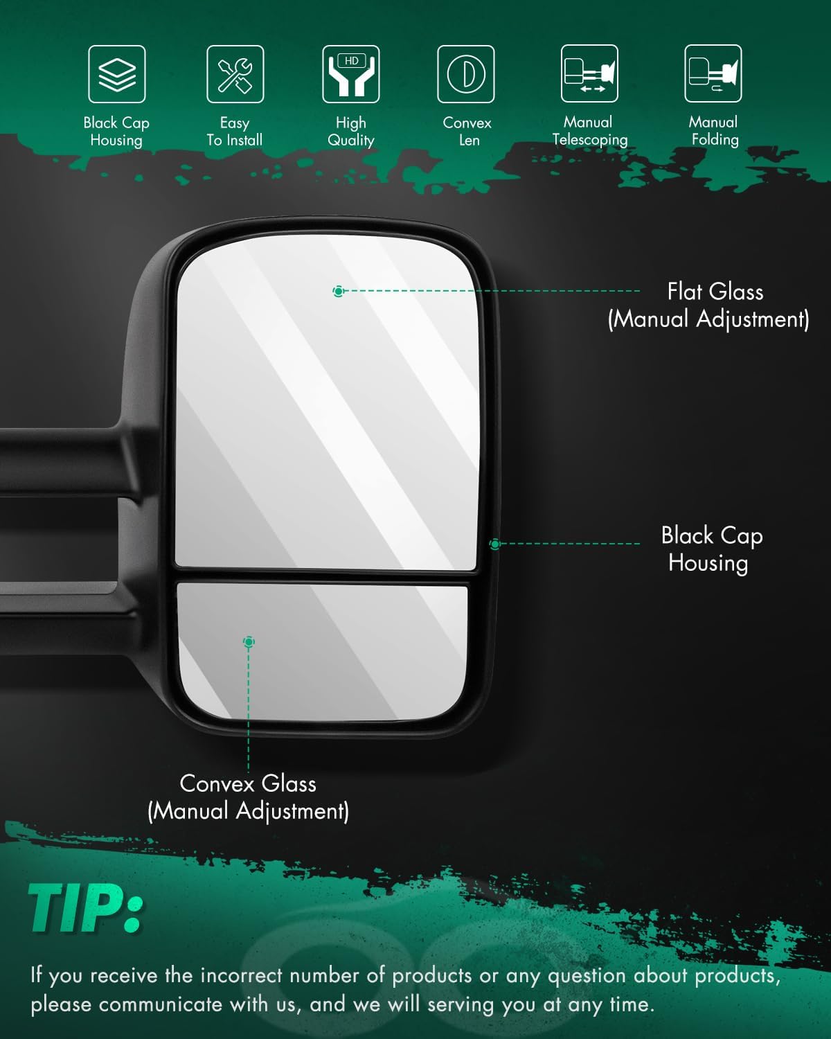 SCITOO Towing Mirrors Fit Chevy GMC Exterior Accessories Mirrors Fit 1999-2007 Chevy/GMC Silverado/Sierra 1500 2500HD 3500HD with Convex Glass Manual Controlling and Telescoping Features