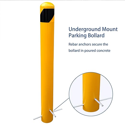 58" Pour in Place Steel Bollard Post, 4-1/2" OD Safety Bollard Yellow Powder - Image 4