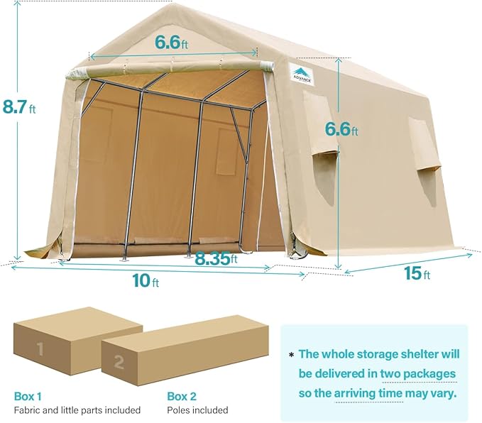 ADVANCE OUTDOOR 10X15 ft Garage Shelter Steel Metal Peak Roof Portable Storage - Image 5
