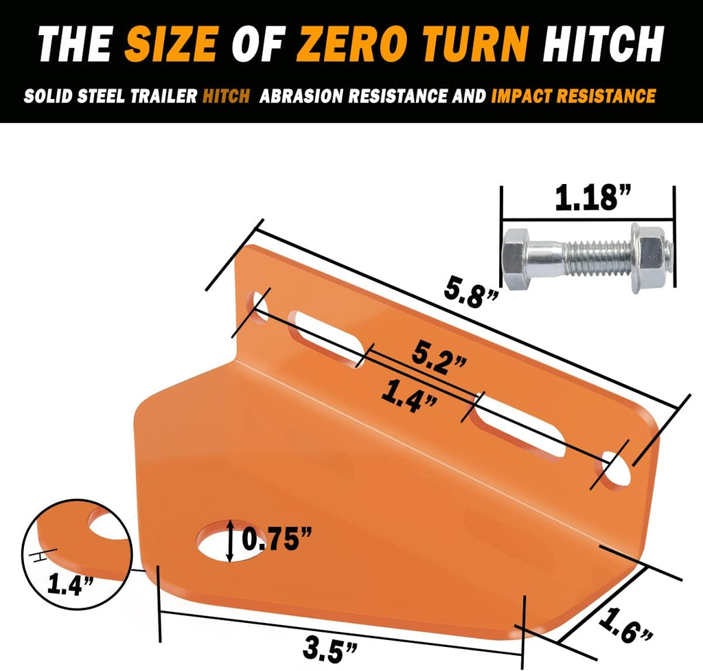 Universal Heavy Duty Zero Turn Mower Trailer Hitch - 3/4'' Trailer Hitch Mount - 3/16 Inch Thick and Rugged Steel with 2 Nuts and Bolts