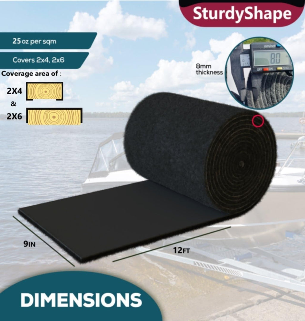 SturdyShape Premium Boat Trailer Bunk Carpet Kit 9In x 12Ft 25oz - Marine Grade Carpet Covers for Trailers, Lift Runners, and Jet Skis - Durable for Optimal Protection (12x9 2units)