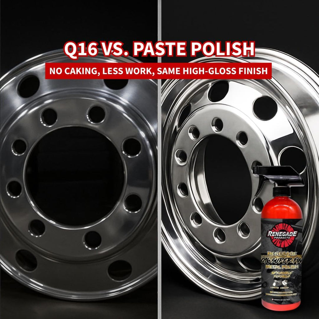 Renegade Products USA | Q16 Extra Fine Sprayable Metal Polish - High-Gloss Finish for Aluminum, Stainless Steel, & More - 16 oz