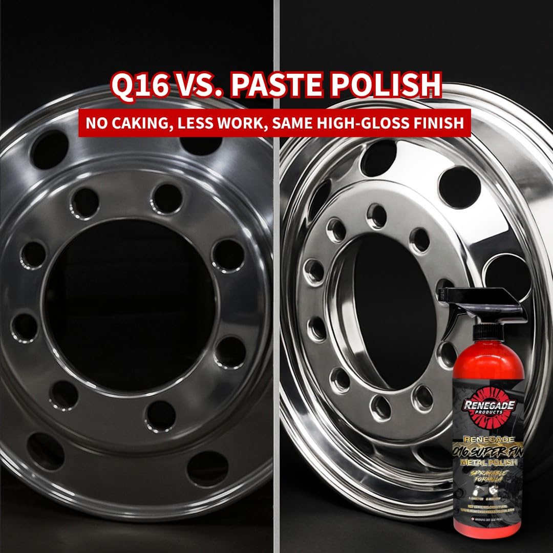 Renegade Products USA | Q16 Extra Fine Sprayable Metal Polish - High-Gloss Finish for Aluminum, Stainless Steel, & More - 16 oz