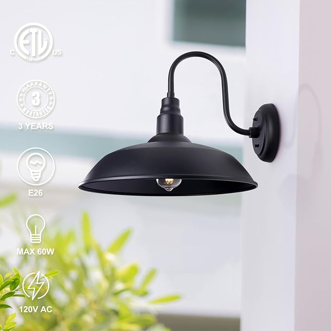 16 Inch Dome Barn Light for Porch, Large Gooseneck Outdoor Light Fixture for - Image 9