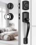 black front door handle and deadbolt set with, main product view