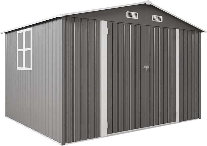 10x8x6.4FT Outdoor Storage Shed, Galvanized Steel Garden Shed - Image 8