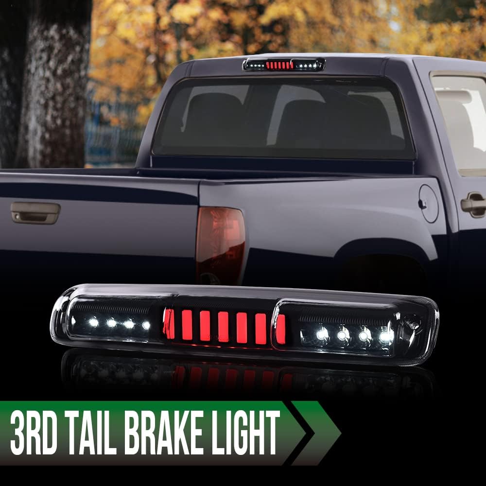 LQI LED 3rd Rear Type I Brake Light Cargo Lamp Compatible with Chevy Silverado/GMC Sierra 1500 2500 3500 & HD 1999-2007, Smoky Lens Black Housing
