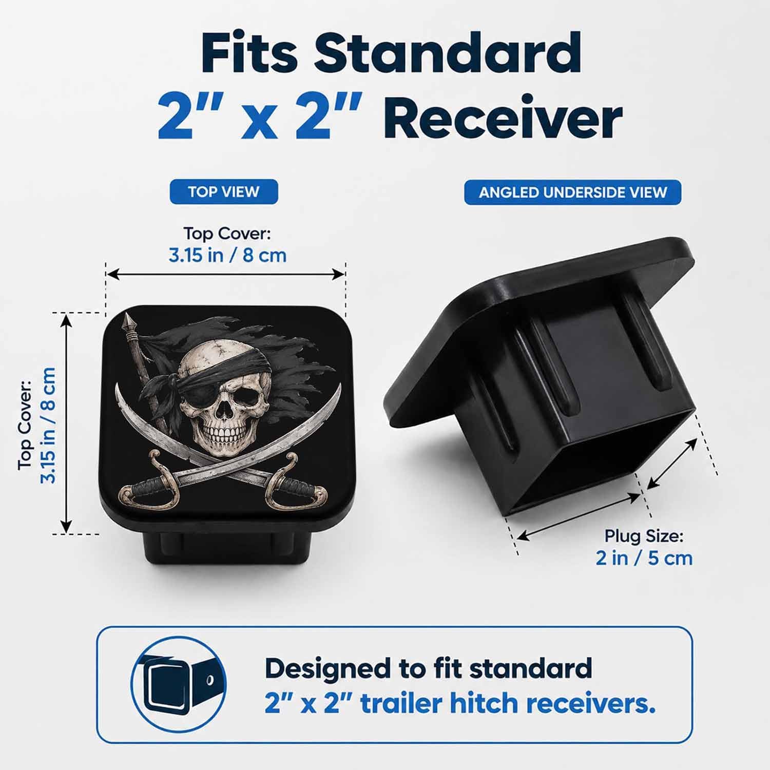 Pirate Skull 2" Hitch Cover, Rubber Towing Hitch Covers Hitch Protector for Camping Travel, Trailer Hitch Cover Tube Plug Insert Car Exterior Accessories for Pickup Trucks