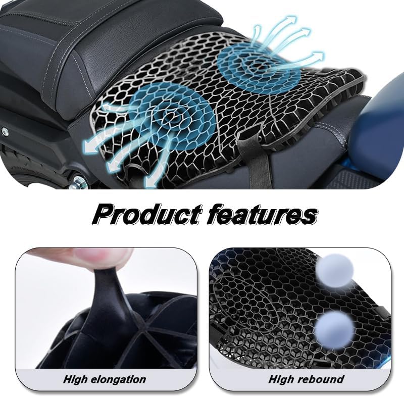 Motorcycle Gel Seat Cushion for Honda Africa Twin 2017-2024, with Seat Cover, 3D Honeycomb Structure, Shock-Absorbing and Breathable, Soft and Comfortable for Long Rides