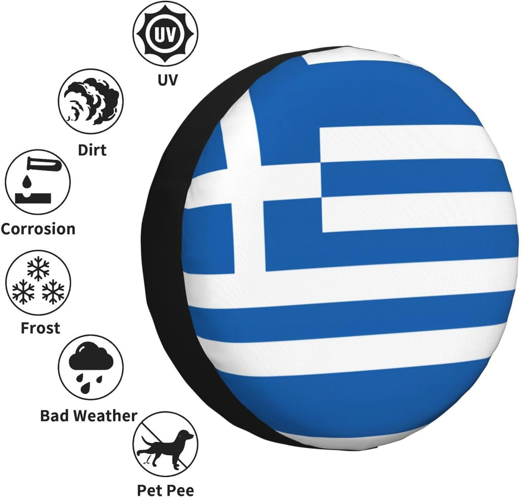 Greek Flag Print Universal Spare Tire Cover for RV, Jeep | Wheel Protector Fits Rv, Trailer, Jeep, Shield Tires From Sun, Dirt And Rain For Outdoor Storage