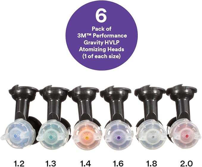 3M Performance Gravity HVLP Atomizing Head Variety Kit, Sizes 1.2, - Image 2