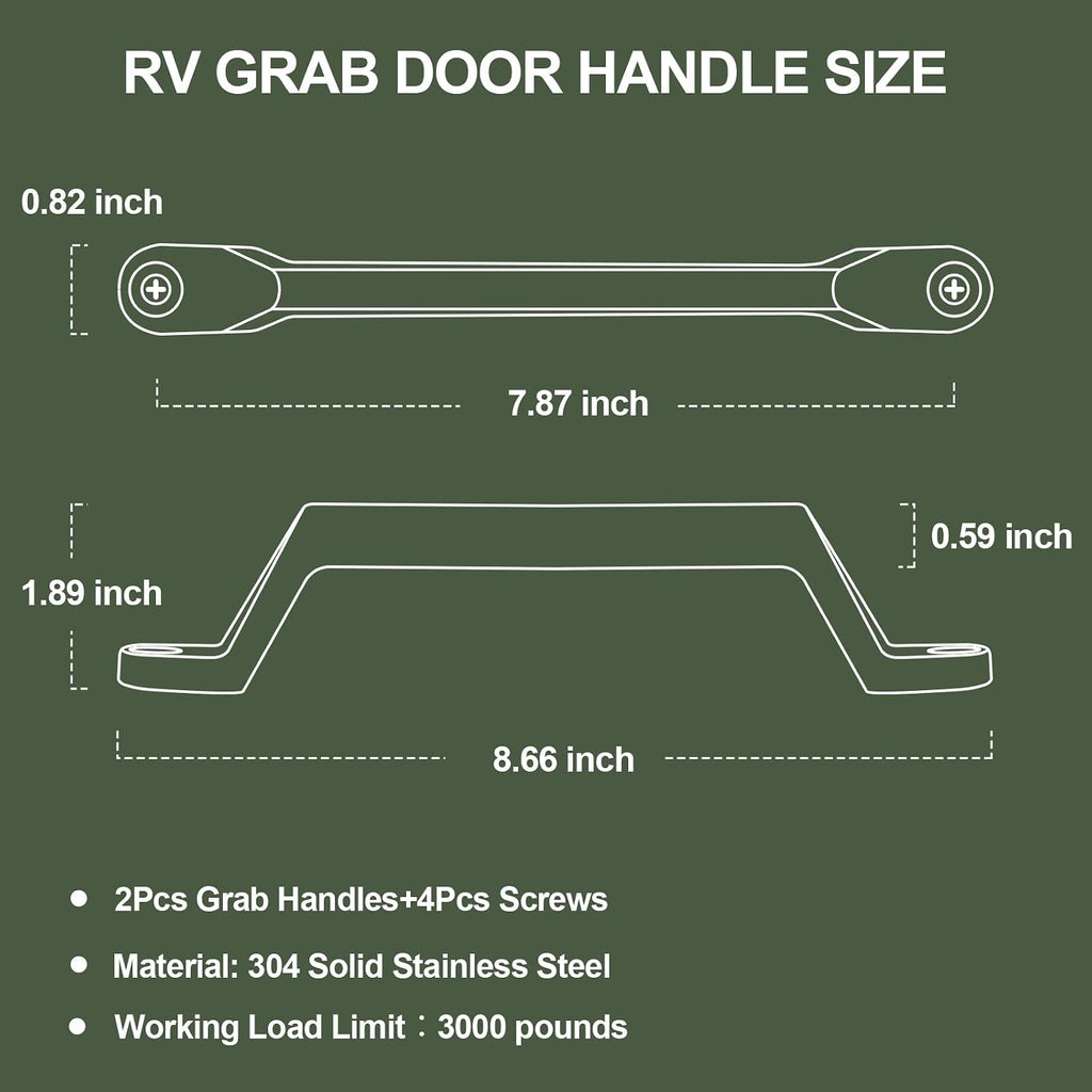 ESUDNT RV Grab Door Handle, Heavy Duty 304 Stainless Steel Metal for Camper, Trailer, Cargo Trailer, Motor Home, Boat, Automotive, Cart (2 Pack, Come with Screws)