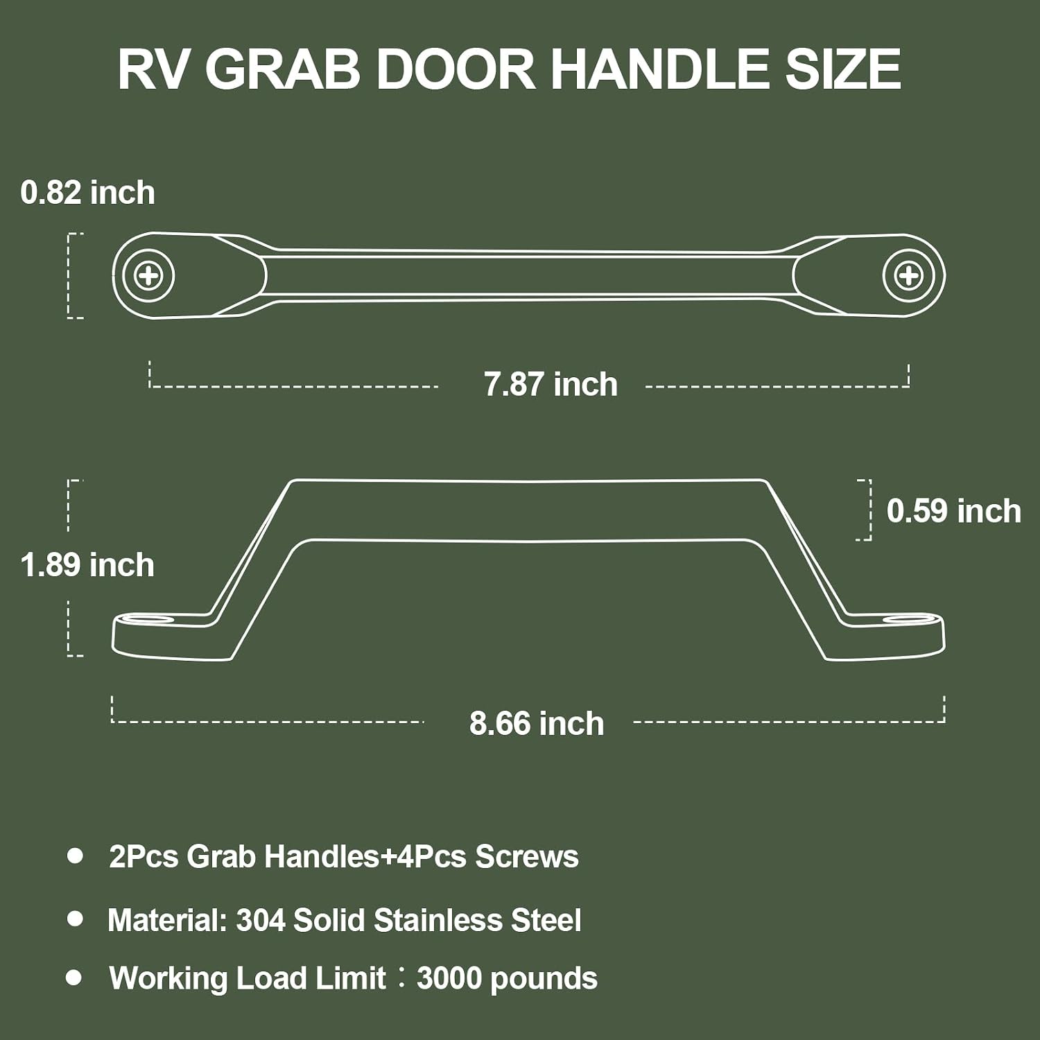 ESUDNT RV Grab Door Handle, Heavy Duty 304 Stainless Steel Metal for Camper, Trailer, Cargo Trailer, Motor Home, Boat, Automotive, Cart (2 Pack, Come with Screws)