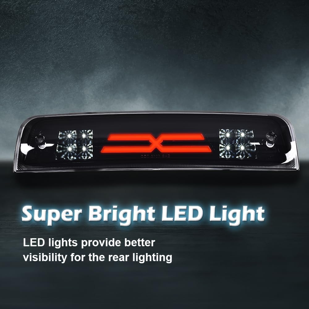 G-PLUS LED Bar Third Brake Light High Mount Stop Light Smoky Lens Black | Compatible with Dodge Ram 1500 2009-2010/Fit Dodge Ram 2500 3500 2010/Fit Dodge Ram 1500 2500 3500 2011-2017 Housing