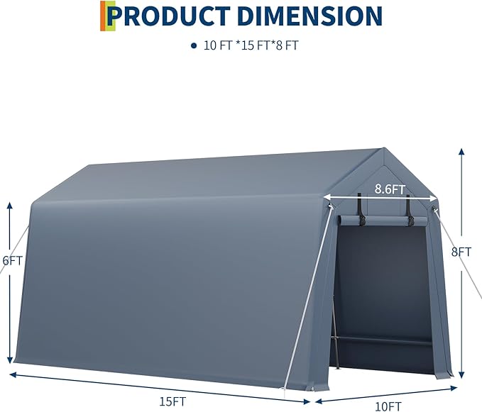 10x15FT Outdoor Storage Shed, Portable Carport - Image 10