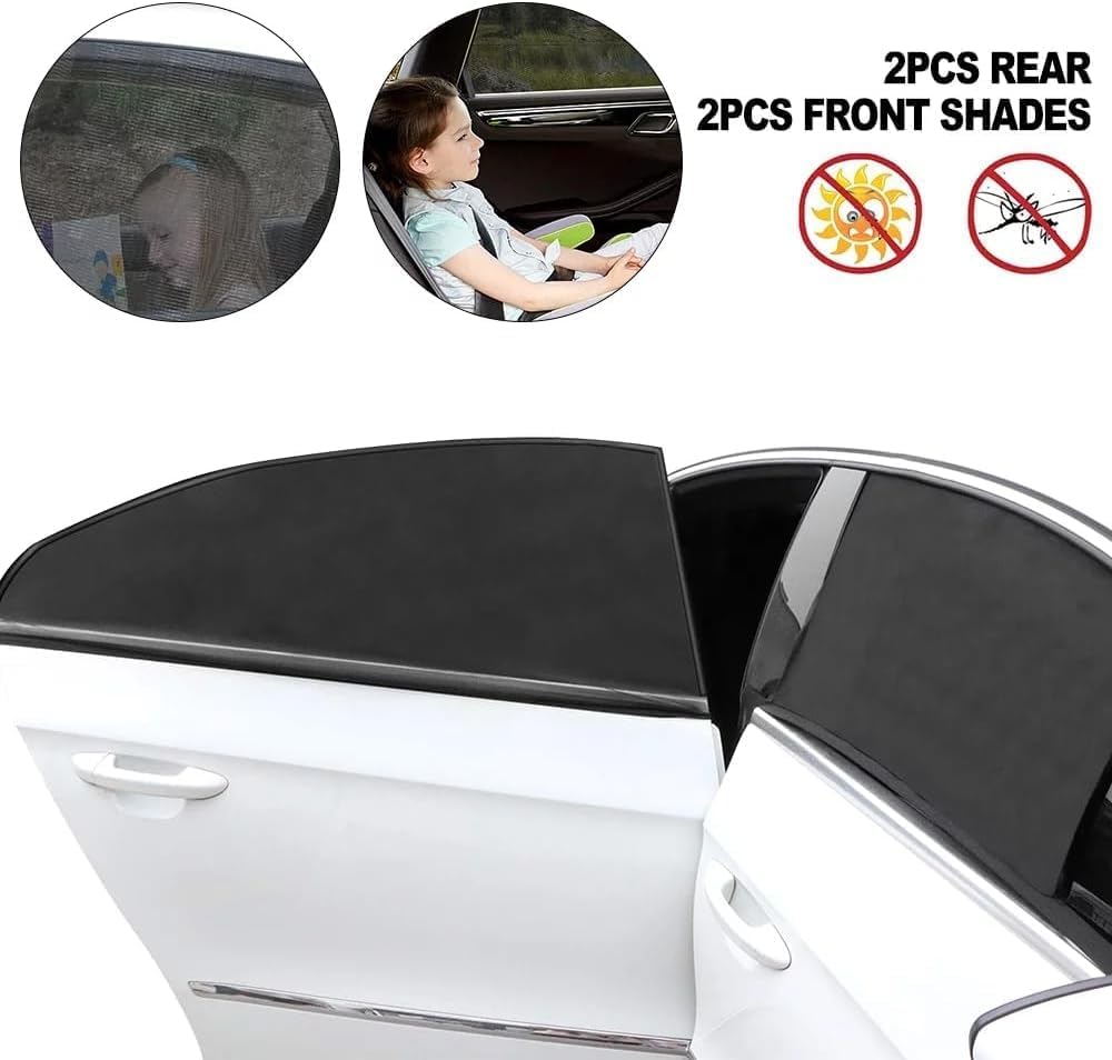 4 Pcs Car Window Shades for Chevy Sonic 2012-2022 Spark 2011-2022, Breathable Mesh Side Sun Stretch Screens for Camping, Heat Block UV Protection, Block Sun Glare