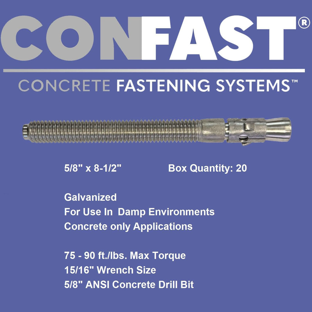 confast 1" x 9" galvanized wedge anchor (box, close-up detail