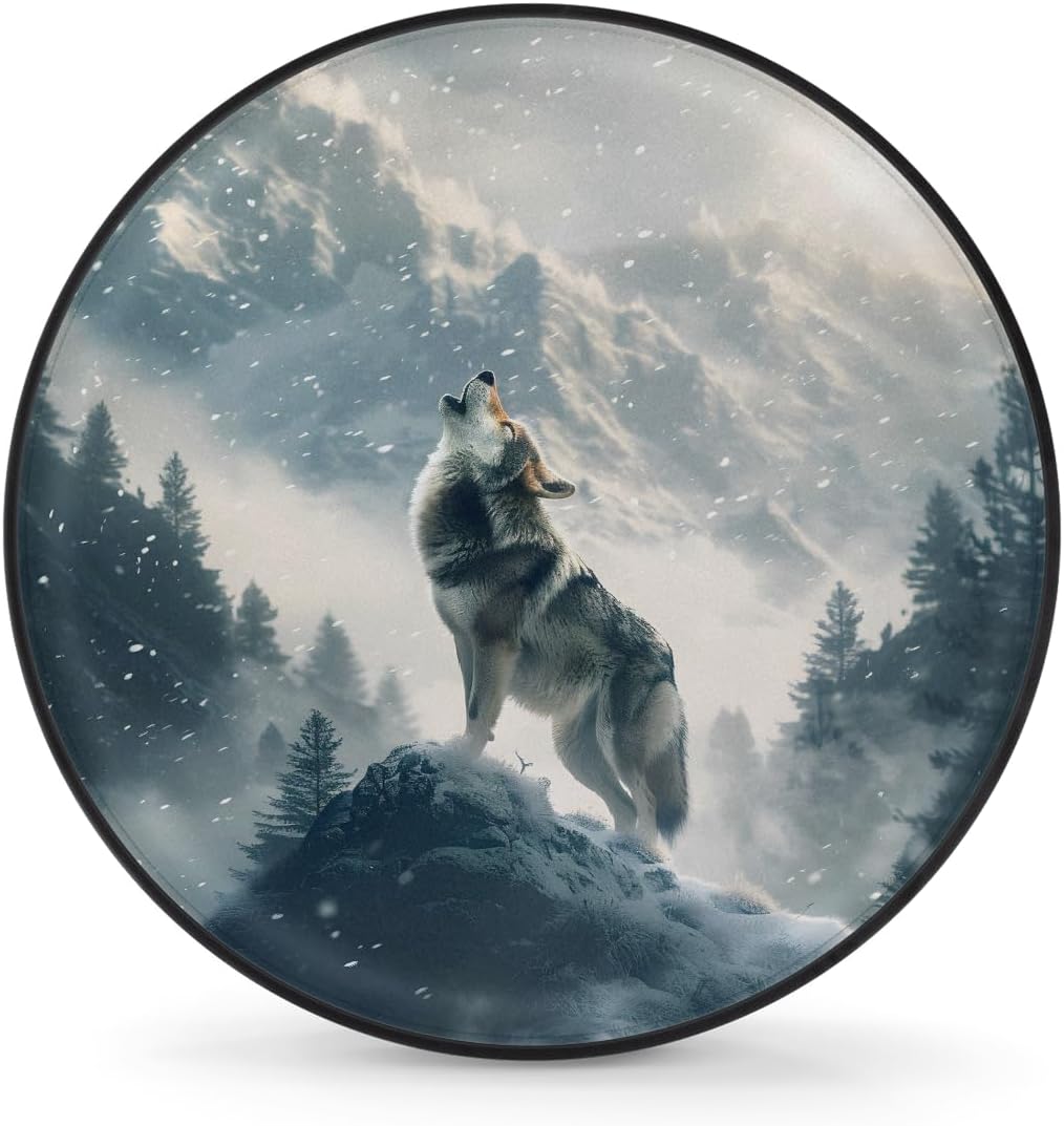 Spare Tire Cover Animal Wolf Wheel Covers Protectors Waterproof Dust-Proof Universal Fit Trailer, RV, SUV and Many Vehicle 15 Inch,A-1133