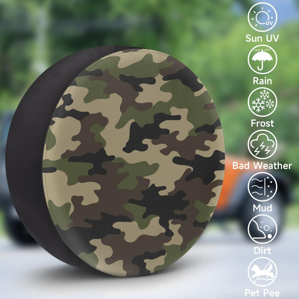 Camo Spare Tire Cover Waterproof Dust-Proof Spare Wheel Covers | Camouflage Army Wheel Tire Cover Universal Fit for Camper Trailers RV SUV Truck Travel Trailers Accessories 14"