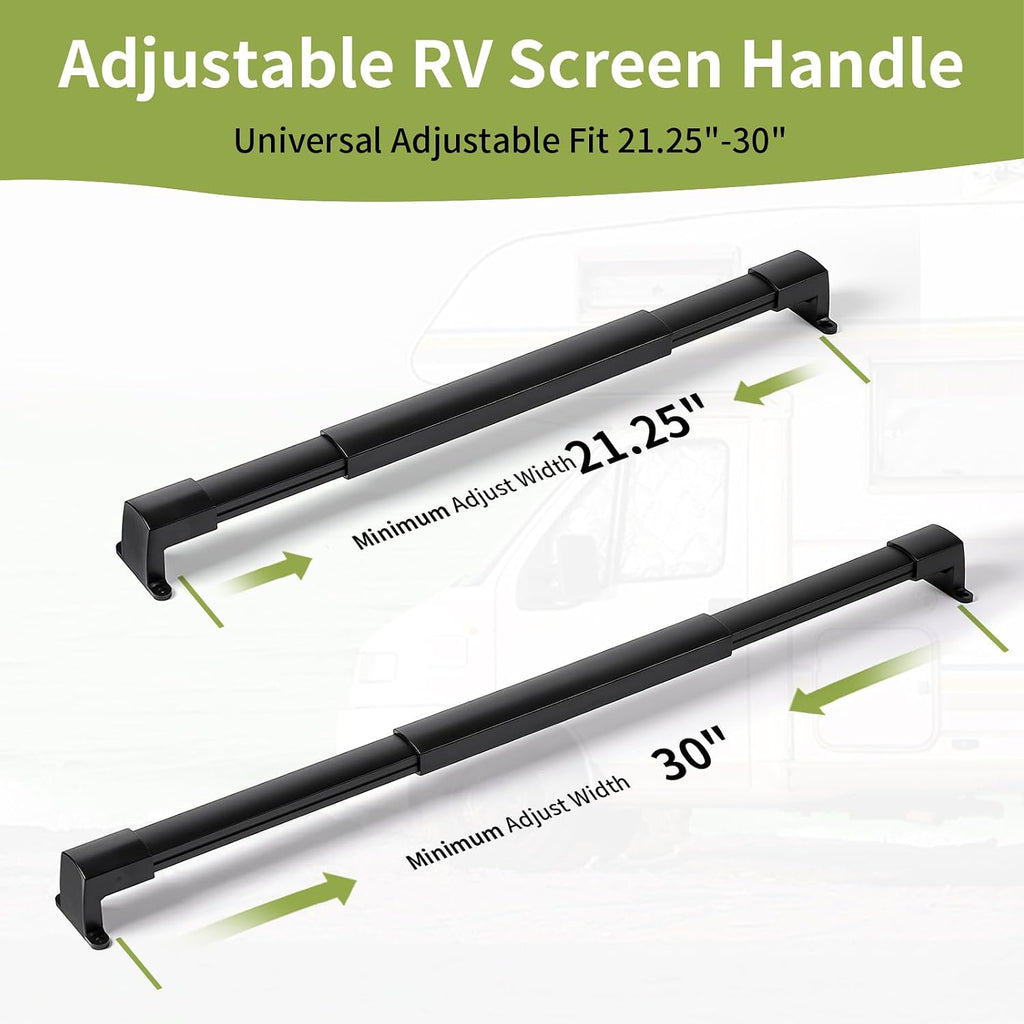 RV Screen Door Handle Adjustable 21-5/8" to 28-5/8", Sturdy Rustproof Aluminum Grab Bar, Universal Screen Door Cross Bar Replacement for RV Camper Travel Trailer Motorhome Accessories