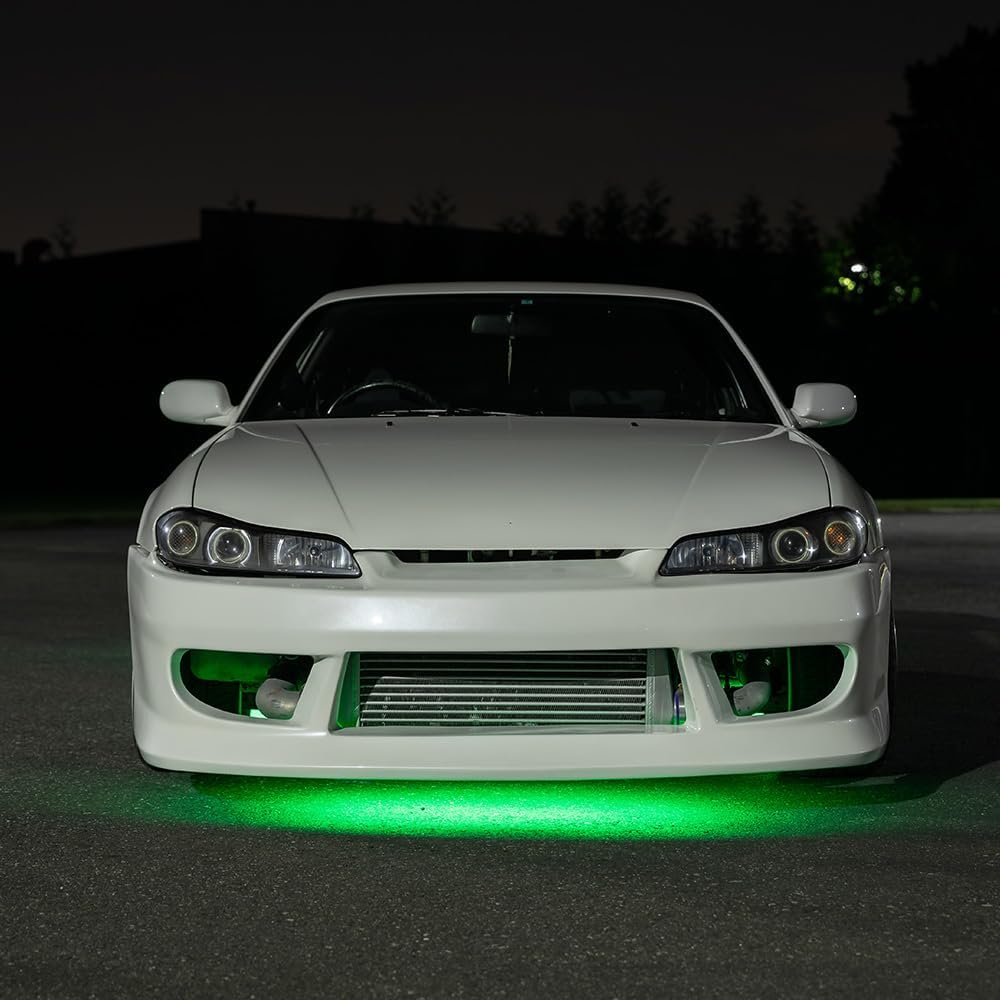 LEDGlow 4pc Green Flexible Car Slimline LED Underbody Underglow Accent Neon Lighting Kit - 4 Unique Patterns - Water Resistant, Low Profile Tubes - Includes Control Box & Remote