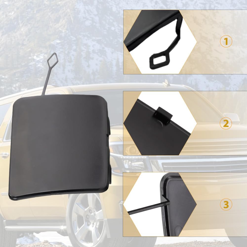 Riloer Rear Tow Hook Cover Replaces 23142971, Unpainted Black 1 pc | Rear Trailer Hitch Cap Compatible with Chevrolet Suburban and Tahoe 2015-2020, Plastic