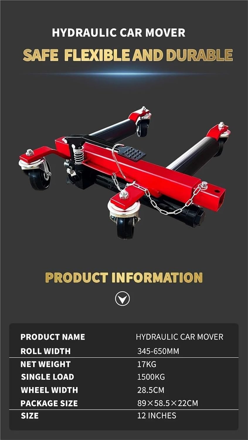 Car Moving Dolly Portable Tire Lift Car Move Positioning Hydraulic Trailer Vehicle Mobile Device Hydraulic Car Mover Jack Dolly Car Mover,Red