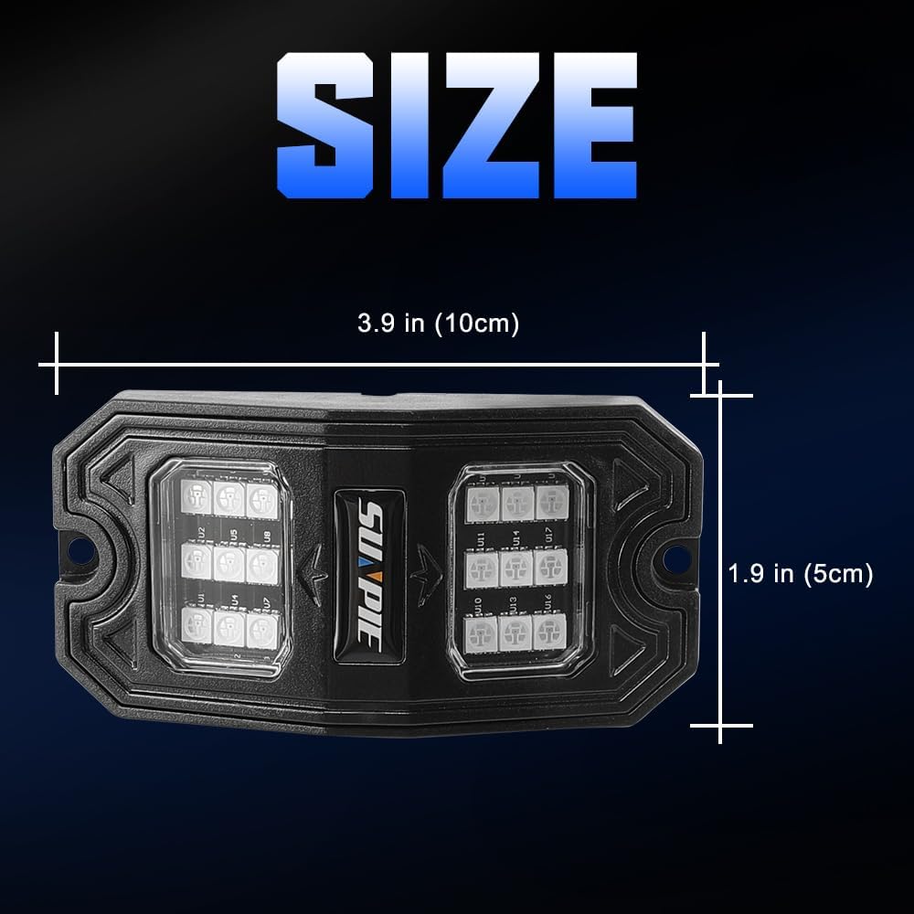 SUNPIE 8 Pods Quick Connect Blue Rock Lights, 18 Wide Angle Chips, 4M Extension Wires Each Light, Mounting Pads, IP67 Waterproof, Fits for Trucks Trailer SUV ATV UTV