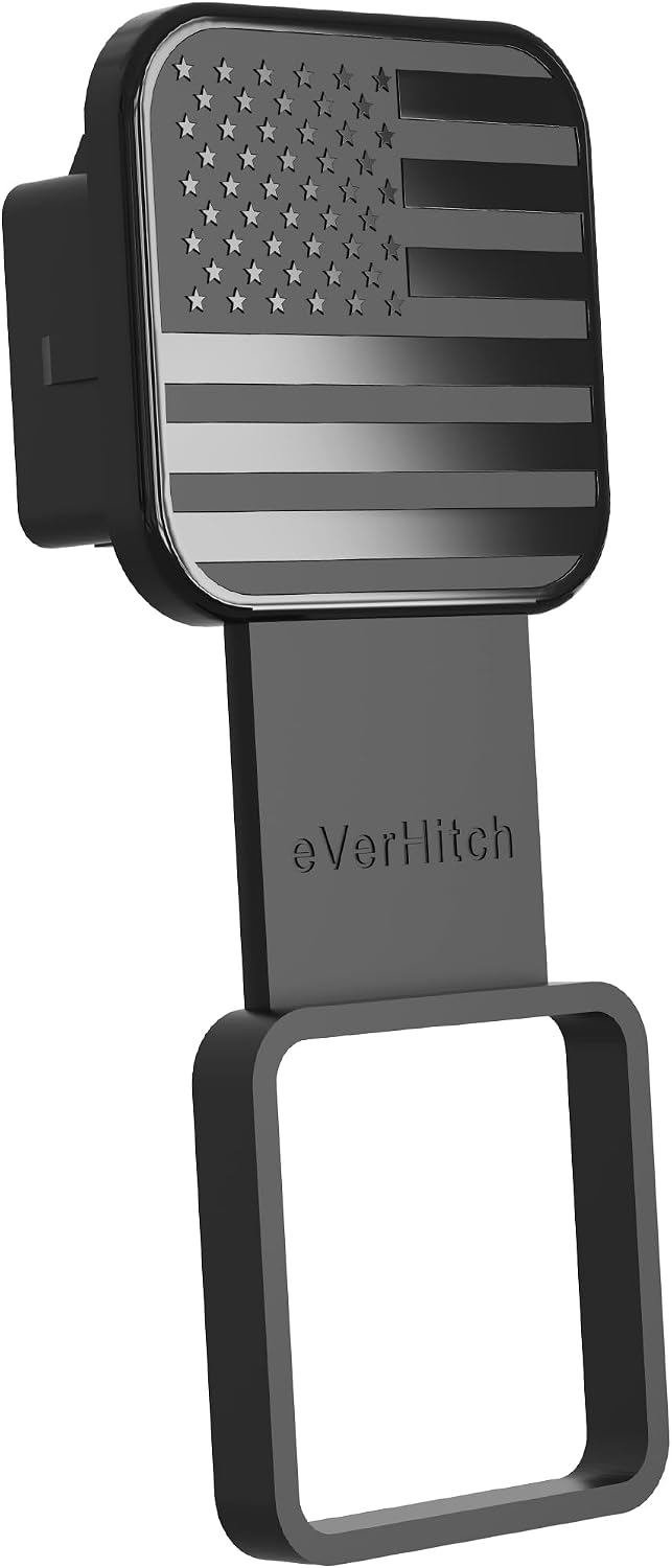 American Flag Trailer Hitch Cover Plug with Retention Ring – Black Aluminum 2 Inch Hitch Receiver Cover Insert for Trucks, SUVs & Jeeps