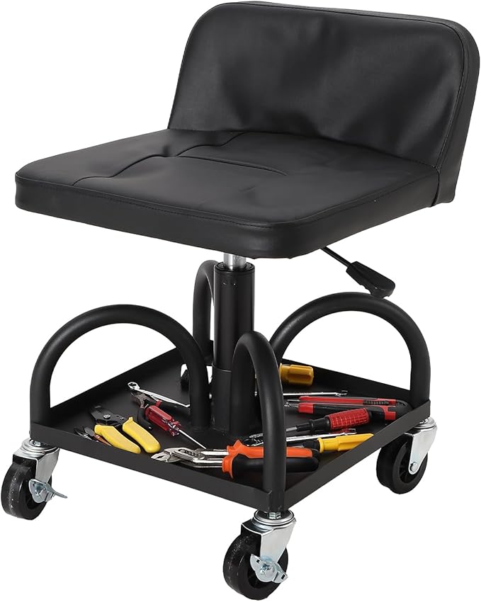 Garage Stool, 19”-25” Adjustable Rolling Mechanic Stool by Unknown