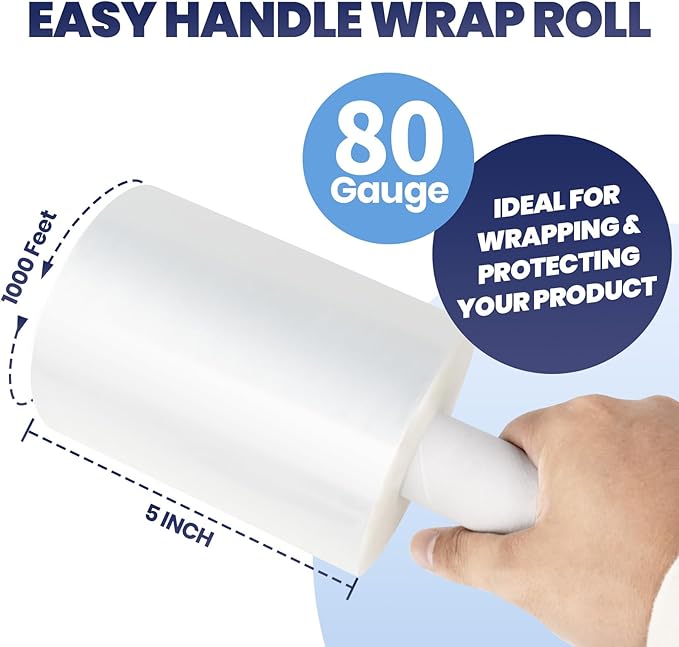ADHES Mini Hand Stretch Wrap Film, 5 Inch x 1000 Feet 80 Gauge Industrial - Image 2