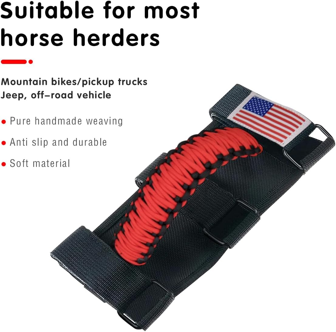 HZEL 2PCS Roll Bar Grab Handles, Oxford Cloth Upgrade Metal Buckle Paracord Grip Handles, Durable and Strong Car Accessories, Compatible with Wrangler JL, JLU, JT, JK, JKU, TJ, LJ and YJ (Red)