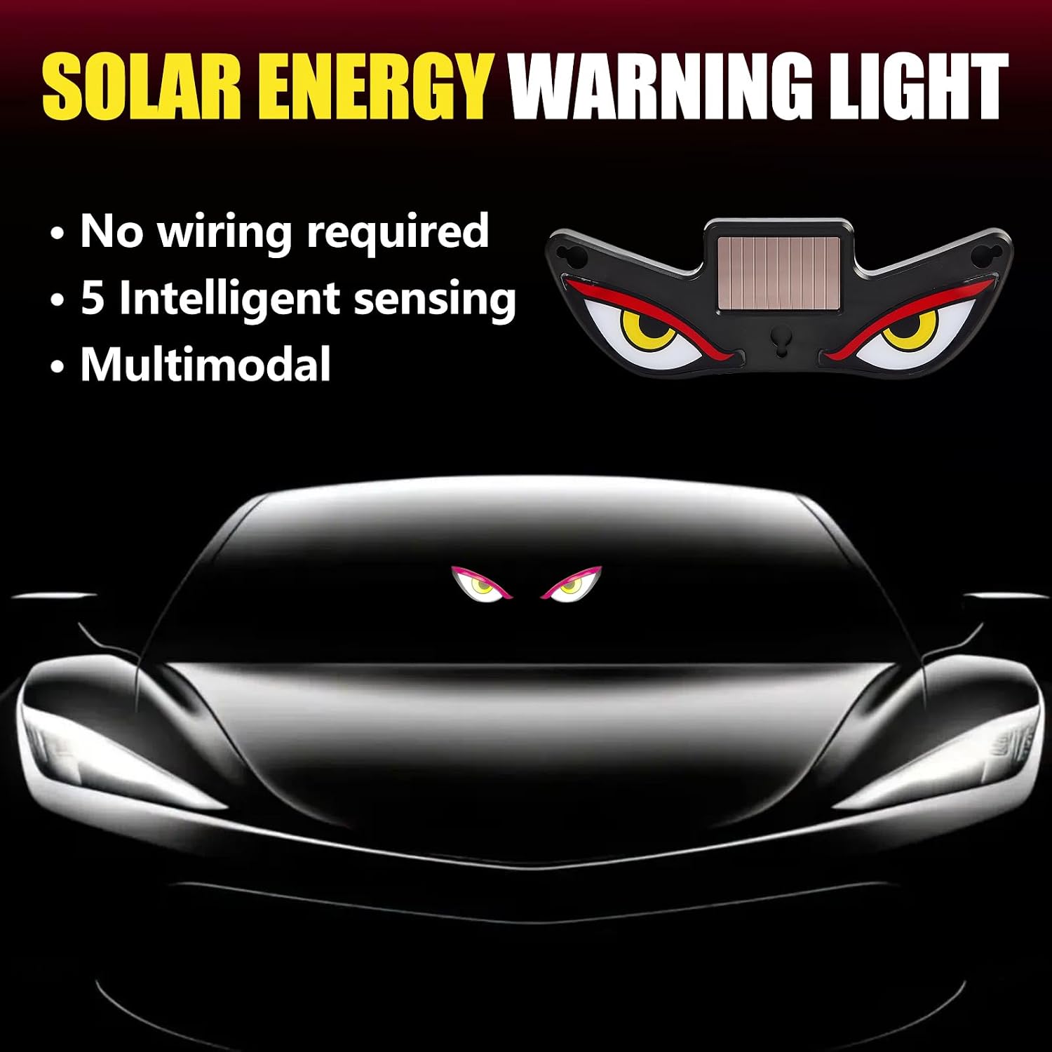 Solar Demon Eye LED Car Wireless Window Light, 4Pack LED Wireless Ambient Lamp with 6 Lighting Modes,Flicker Signal Warning Light RGB Led Light Kit for Cars, SUVs, Trucks, Vans