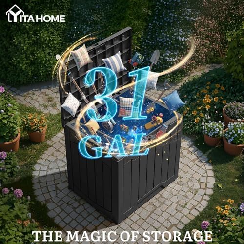 yitahome 31 gallon outdoor storage box, side view