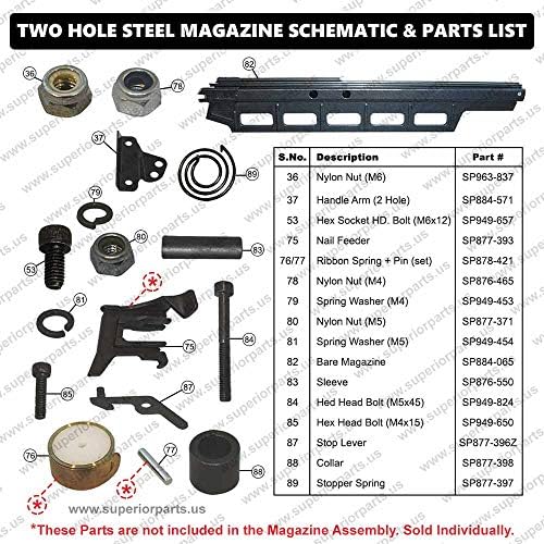 sp 884-570 aftermarket magazine assembly (steel) 2-hole compatible, front angle view