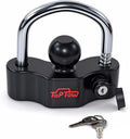 TOPTOW Trailer Hitch Lock Universal Coupler Lock, Fit for 1 7/8-inch, 2-inch and 2 5/16-inch Ball Hitch Trailer Coupler, Heavy Duty, Black, 2 Flat Keys Included