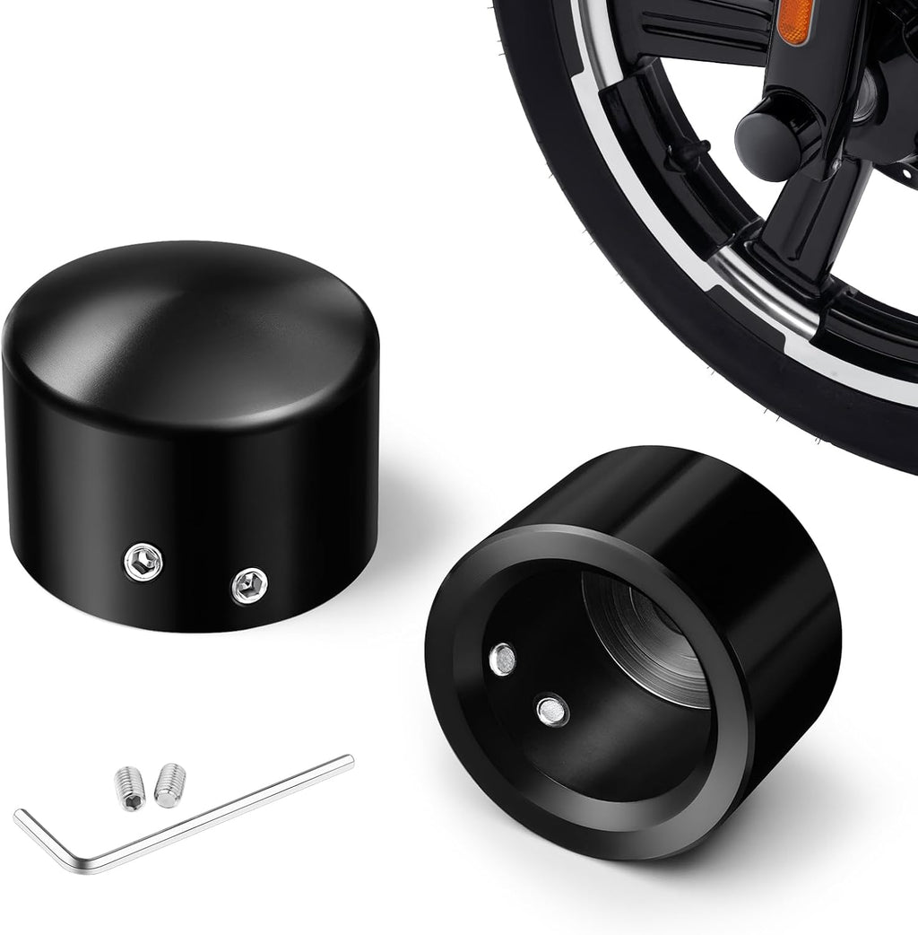 Benlari CNC Front Axle Nut Covers fit for Harley, Black Axle Nut Caps Compatible with Harley Davidson Touring Sportster Trike Dyna Softail Street Glide Road King Iron 883 Fat Boy 2002-2023