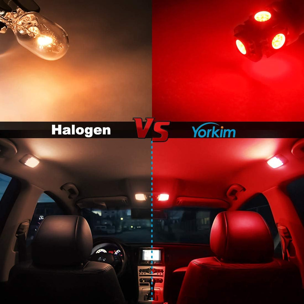 Yorkim 194 LED Bulbs Red Super Bright New 5th Generation,T10 168 LED Bulb for Car Interior Dome License Plate Map Door Courtesy Lights W5W 2825,Pack of 10