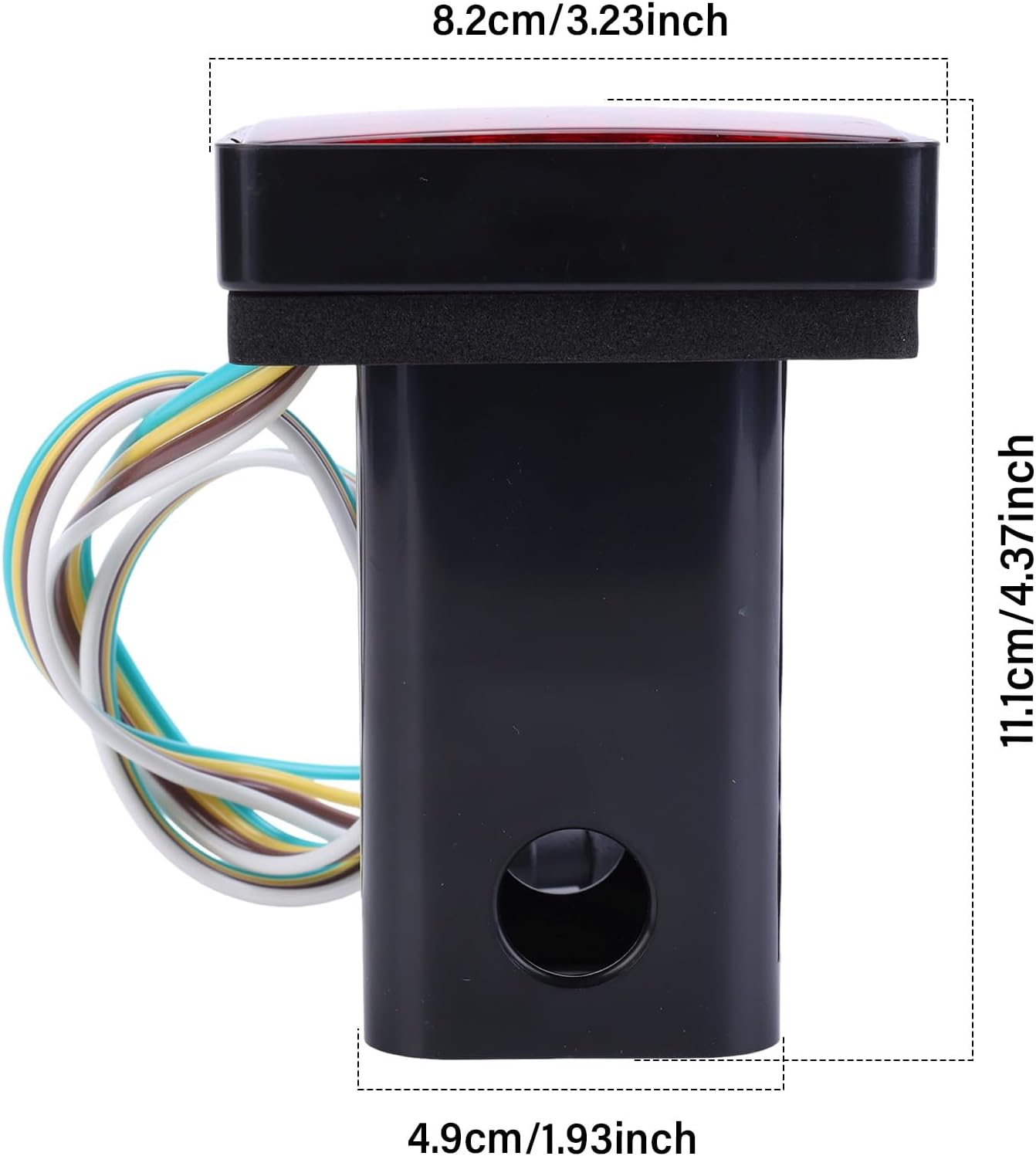 LED Trailer Light,12V Red Super Bright Red Lens Square Tail Light Trailer Hitch Receiver Cover Universal Brake Light Fits 2" Towing Receiver with 4-pin Adapter