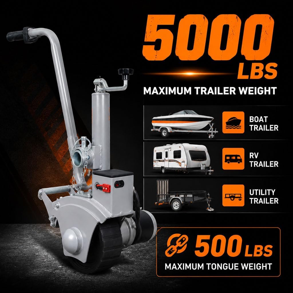 Electric Trailer Dolly with 5000 LBS Towing Capacity, Motorized Trailer Mover with Adjustable Height, 8" Rubber Wheel & Brake for Boat RV Utility Trailers