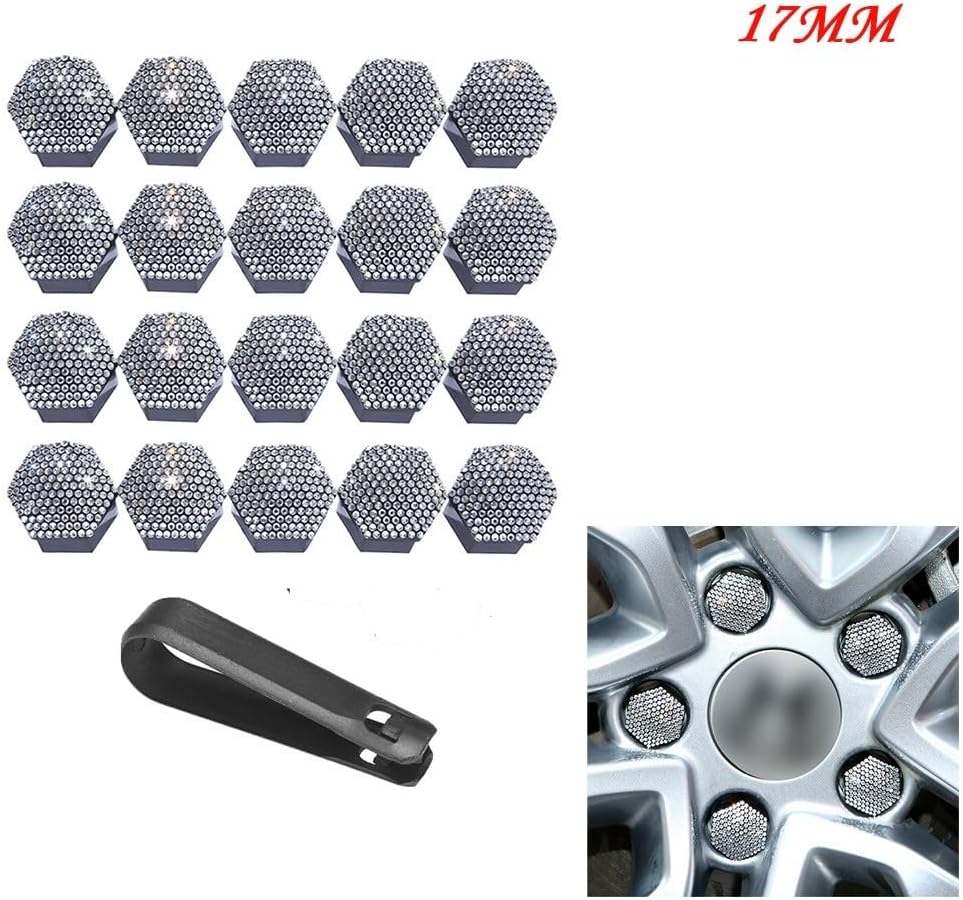 White Rhinestone Wheel Lug Nut Covers 17Mm, 20Pcs Plastic Bolt With Removal Tool For Car Truck SUV Wheels, Scratch-Proof Rust Resistant Decorative Trim