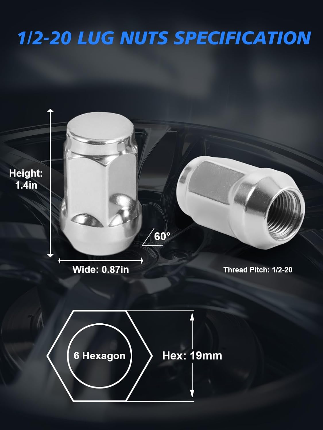 20pcs 1/2"-20 Lug Nuts - Compatible with 1987-2018 Jeep Wrangler, 1993-2010 Grand Cherokee, 1994-2001 Dodge Ram 1500, 1991-2019 Ford Explorer, One-Piece Design Factory Chrome Wheel Lug Nut Set