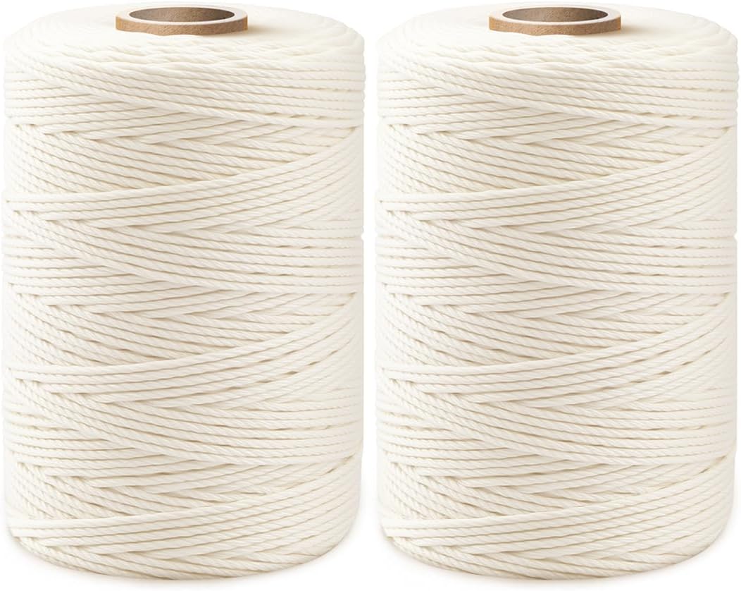 1,200ft (600ft x 2Rolls) Butchers Twine 2mm Cotton String for Cooking Kitchen Meat Turkey Sausage Roasting Baking Gift Wrapping DIY Crafts Crocheting Knitting