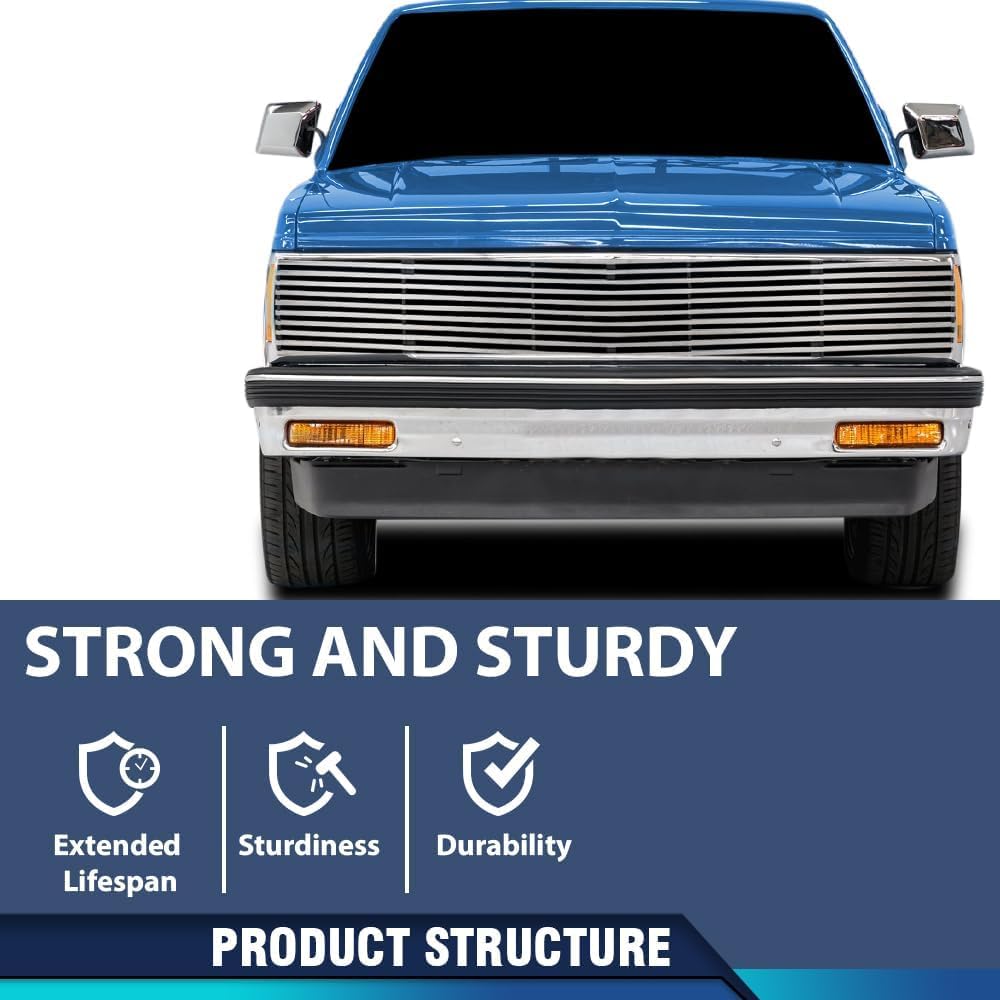 PIT66 Chrome Billet Upper Grille Insert Compatible with Chevy Blazer 1991-1994 Phantom Grille/Fit Chevy S10 1991-1993 Phantom Grill C85232A