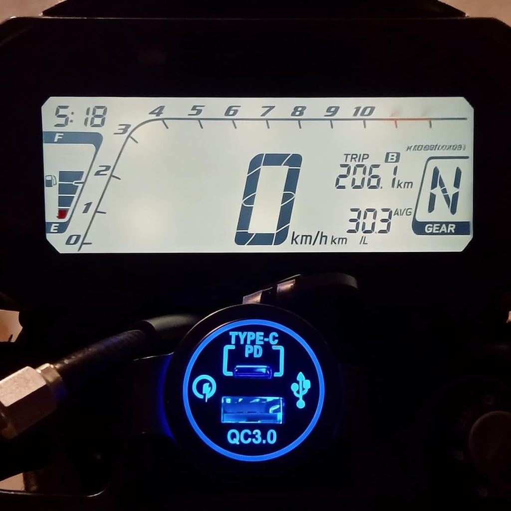 Motorcycle Dual Port USB QC3.0 and Type-C PD Charger Power Adapter Kit Compatible with Honda CRF300L / CRF300LS / Rally (2021-Current) Accessory Kit w/Harness, Direct Fit Plug