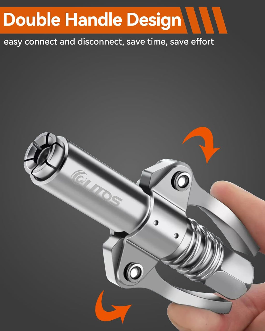 Grease Gun Coupler Quick Lock Release, High Pressure 10000 PSI Grease Gun Tips, Leak Proof Design Dual Handle 6 Jaws Zerk Coupler, Compatible With 1/8" NPT Grease Guns