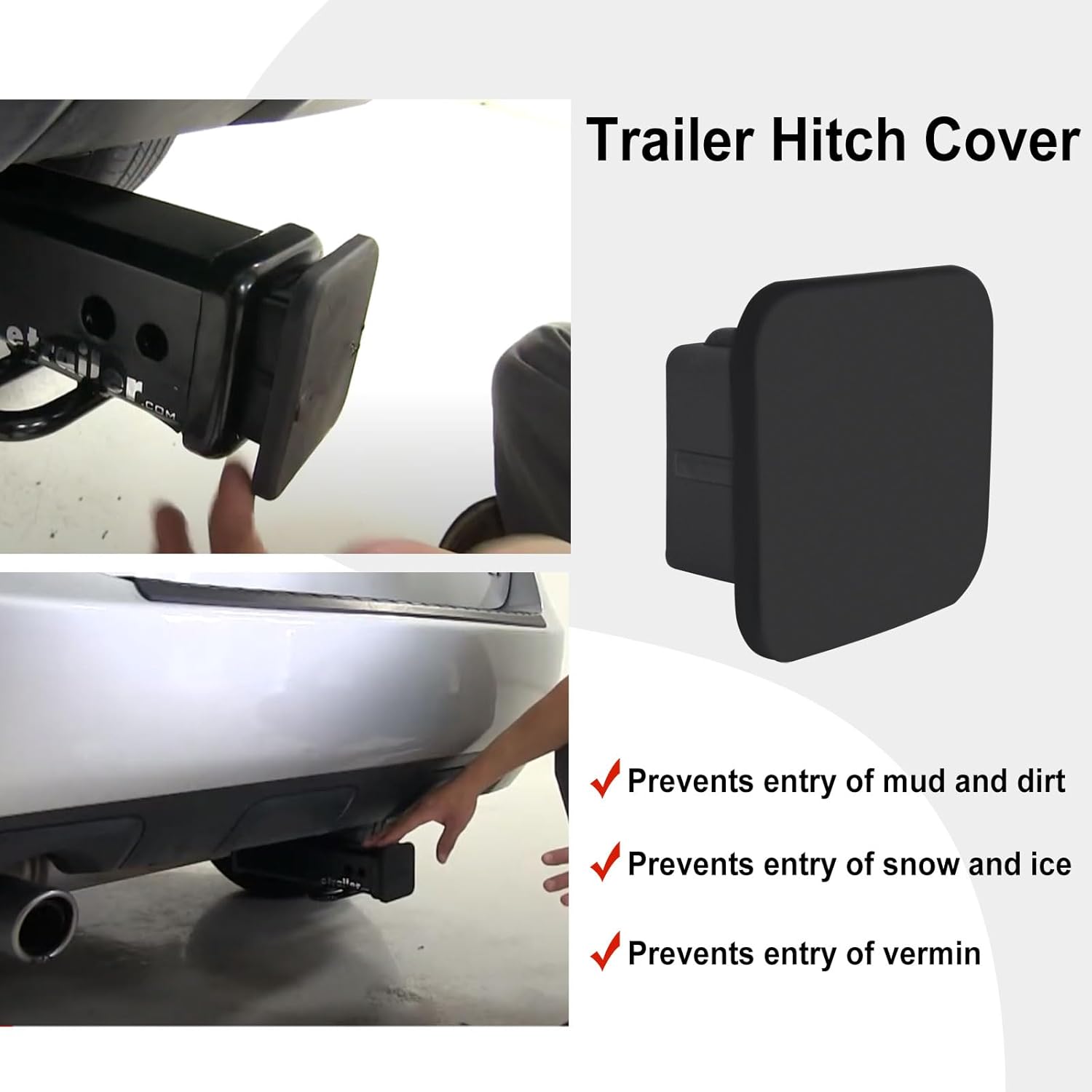 2 Inch Trailer Hitch Cover Black Rubber Tow Receiver Tube Plug Cap Fits for Any 2" x 2" Square Receiver Tube Fits for Class 3 4 5 to-yota F-ord G-MC Chev-y Je-ep Le-xus Mer-cedes by Sikawai