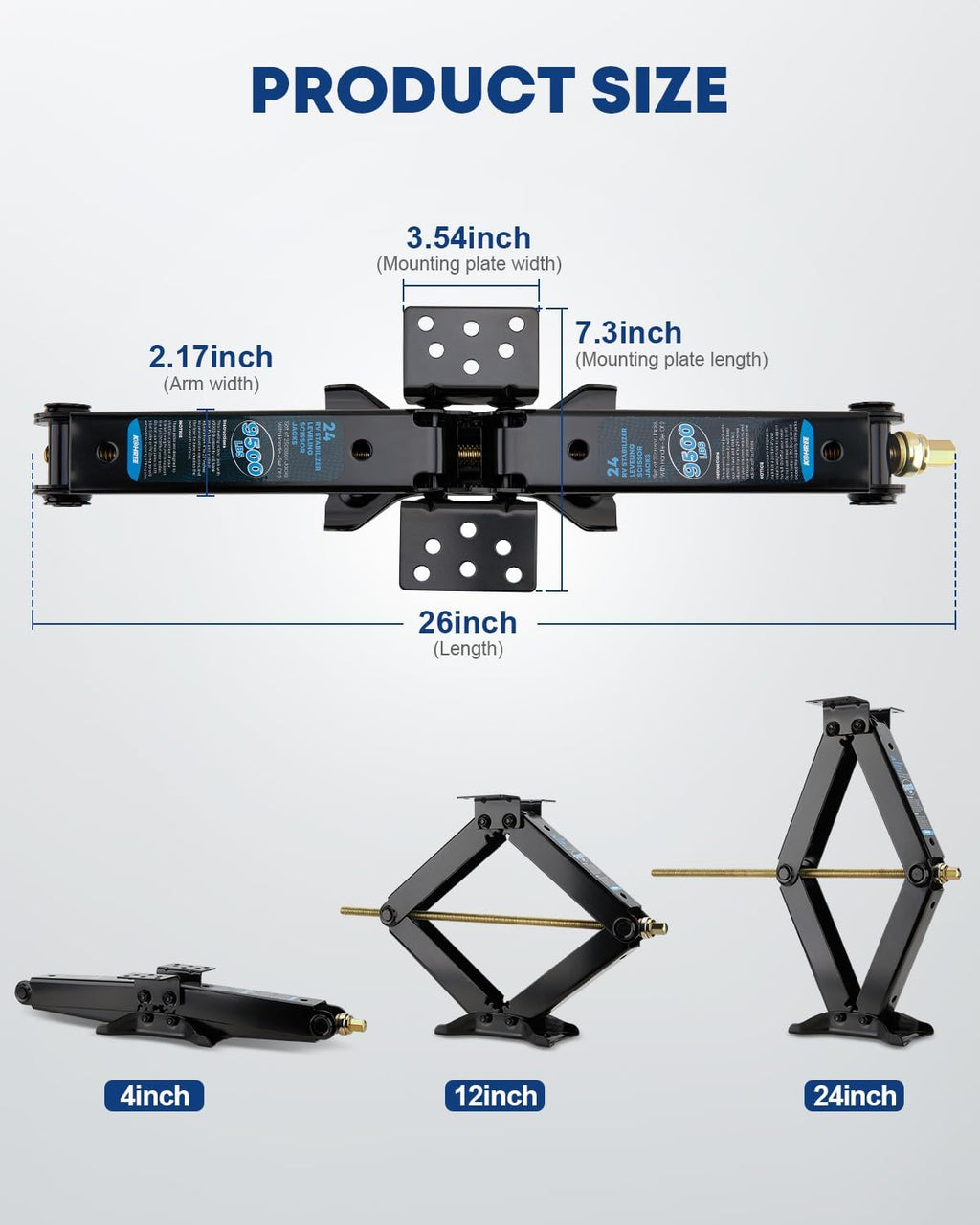 Kohree 9500lbs RV Stabilizer Jacks for RV Travel Trailer Camper, Set of 4, Heavy Duty Scissor Jacks Kit with Crank Handle and Drill Bit, Max Lifting Height 24"