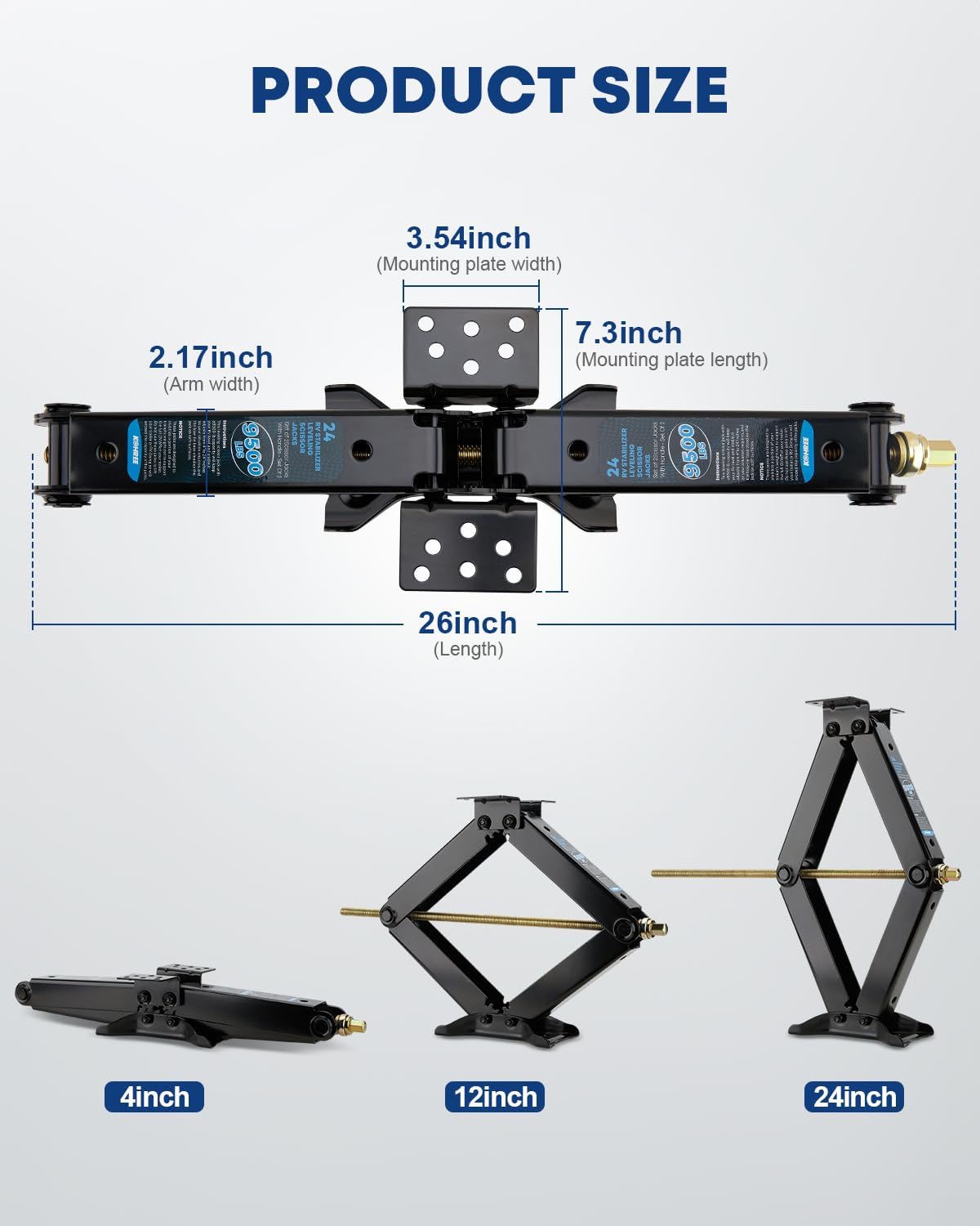 Kohree 9500lbs RV Stabilizer Jacks for RV Travel Trailer Camper, Set of 4, Heavy Duty Scissor Jacks Kit with Crank Handle and Drill Bit, Max Lifting Height 24"