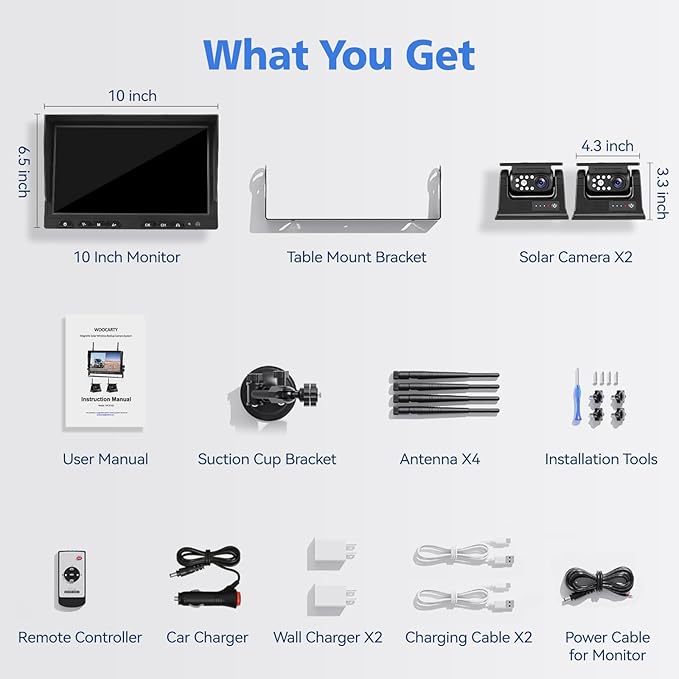 10.1" - 2 Magnetic Solar Wireless Backup Camera, HD 1080P DVR Monitor, Dual RV - Image 7